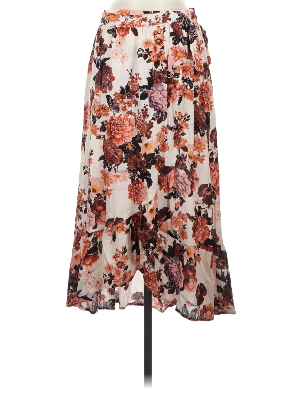 Floral Wrap Midi Skirt - Cream with Rust Floral